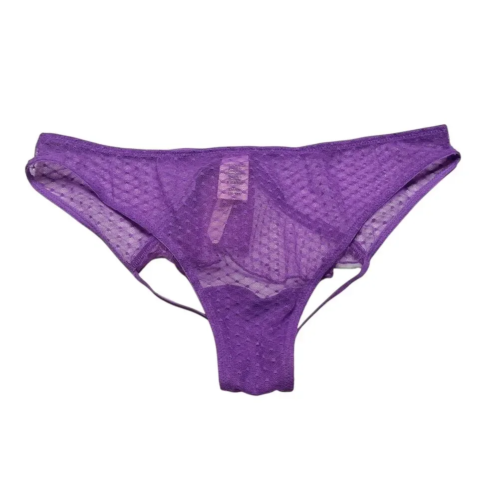 Victoria's Secret Peekaboo Mesh Open-Cup Babydoll Set Purple Tease Size XS